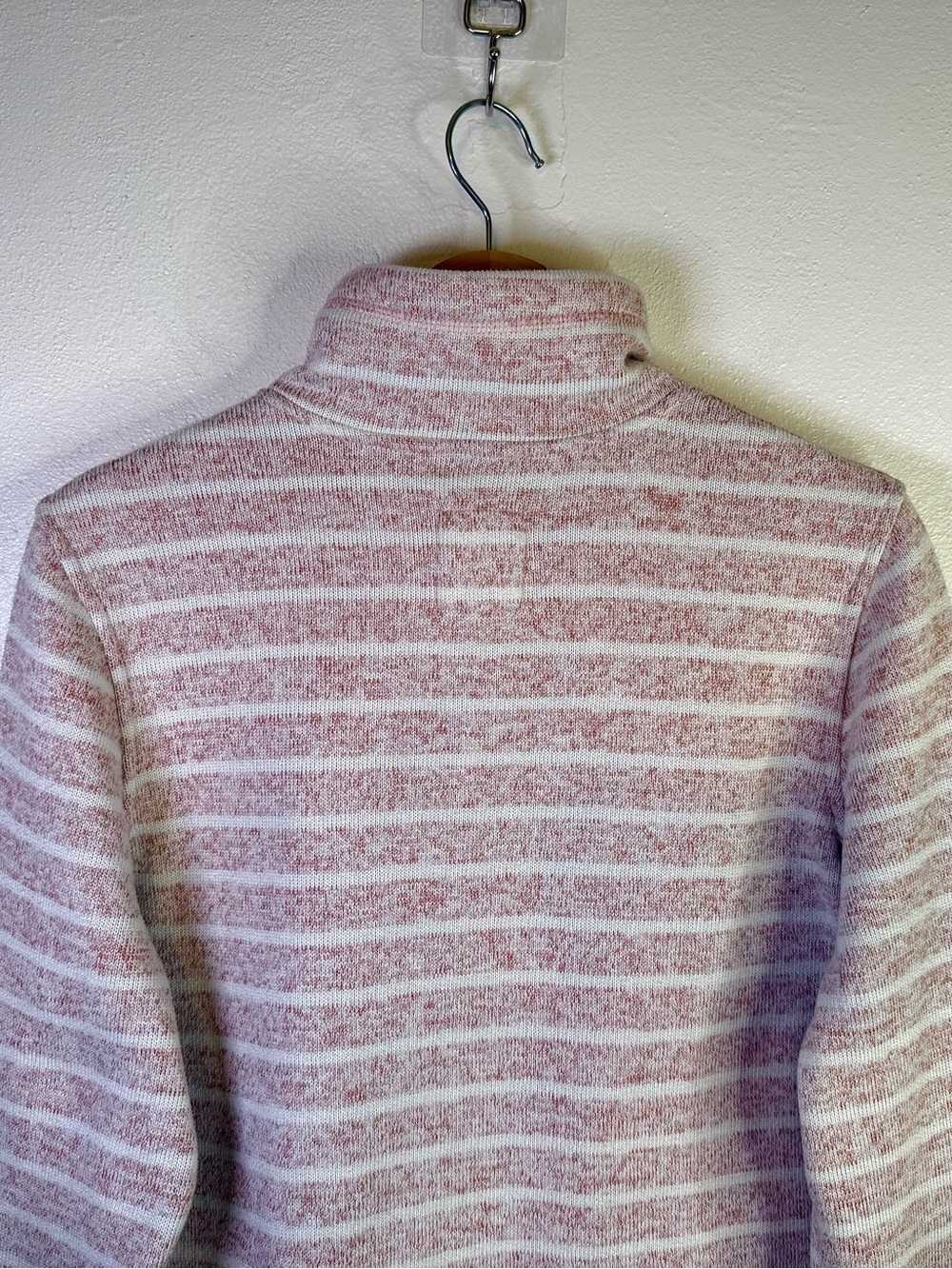 Thread & Supply Pink White Striped Marled Knit Quarter Zip Pullover Sweater Sz L - Picture 11 of 16